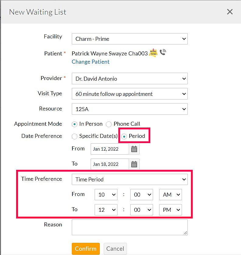 Waiting List for Period Waiting List for Period
