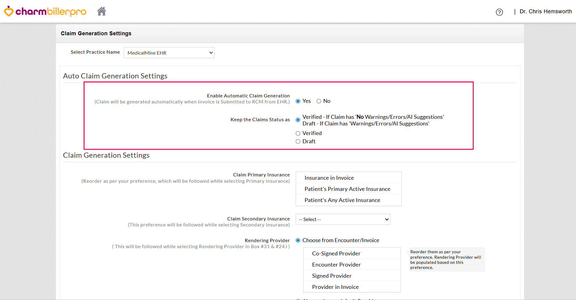 Auto Claim Generation Settings