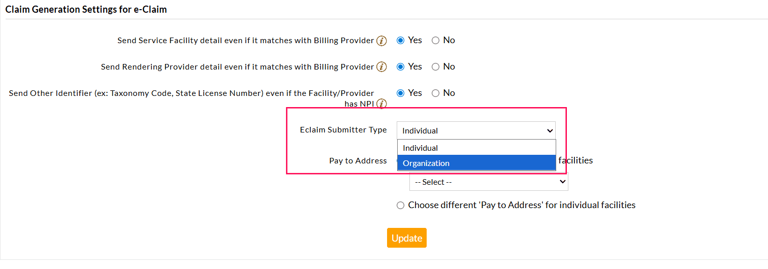 E-claim Submitter Type