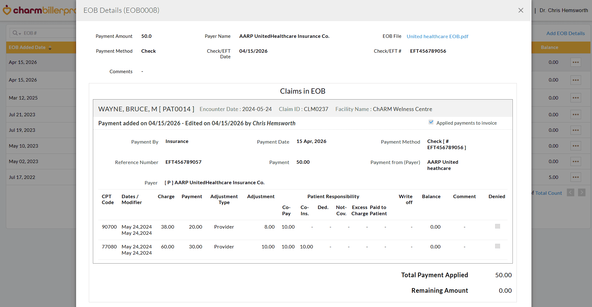 EOB Details with Primary Details
