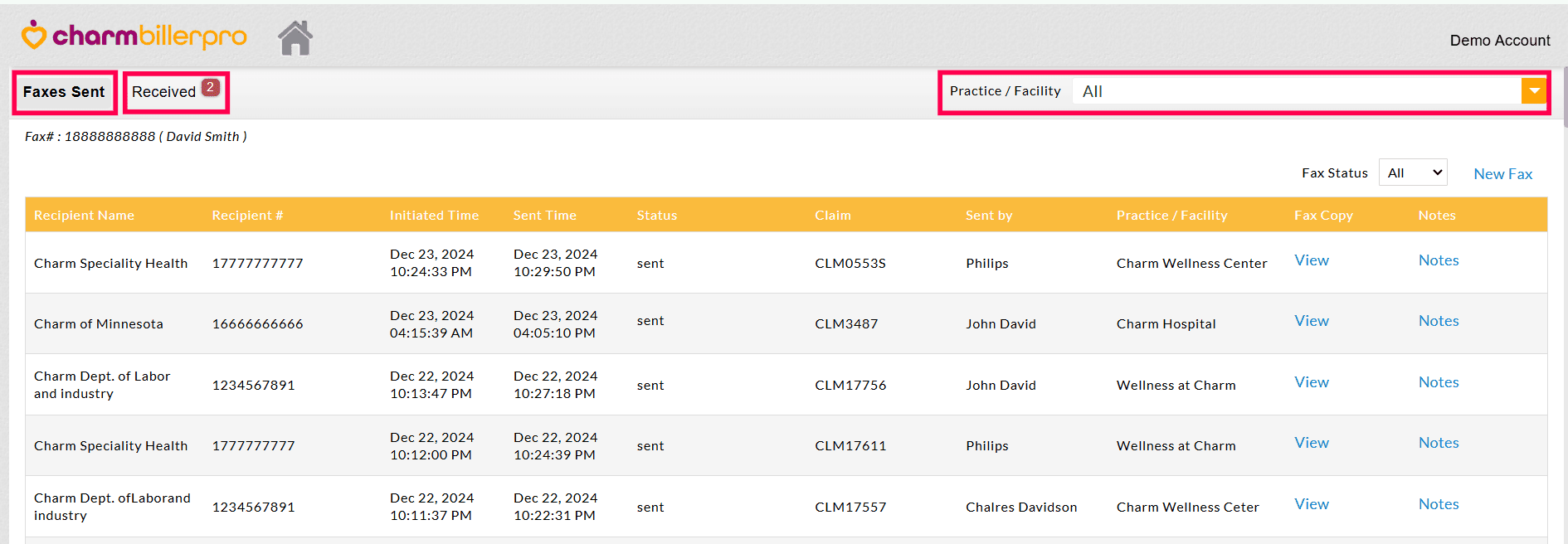 Faxes Sent and Received Faxes Sent and Received