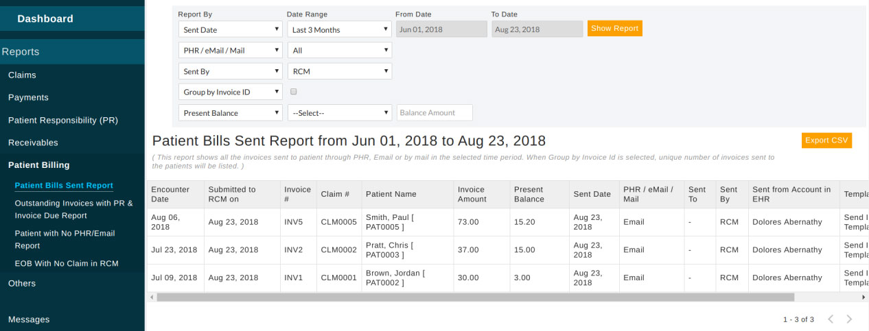 Patient Bills Sent Report Patient Bills Sent Report