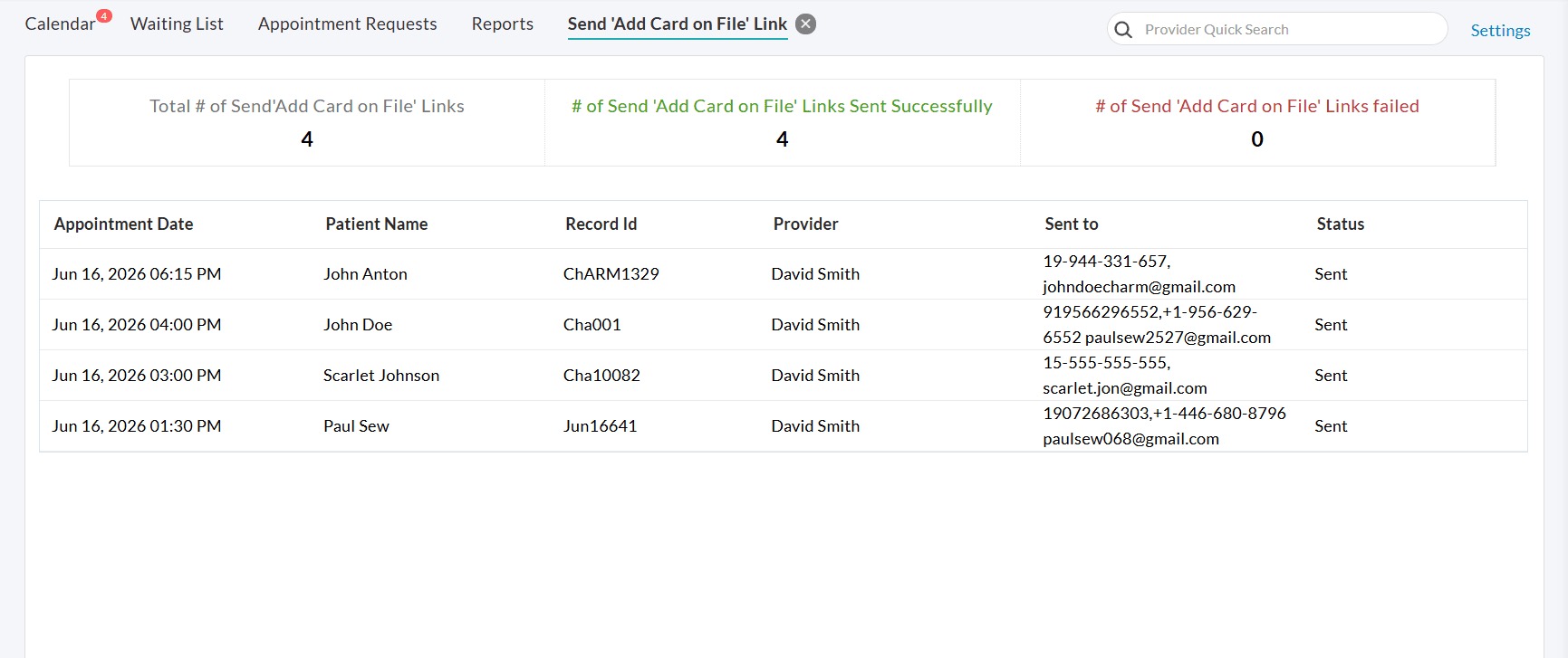 Add Card on File Link Sent Report Add Card on File Link Sent Report