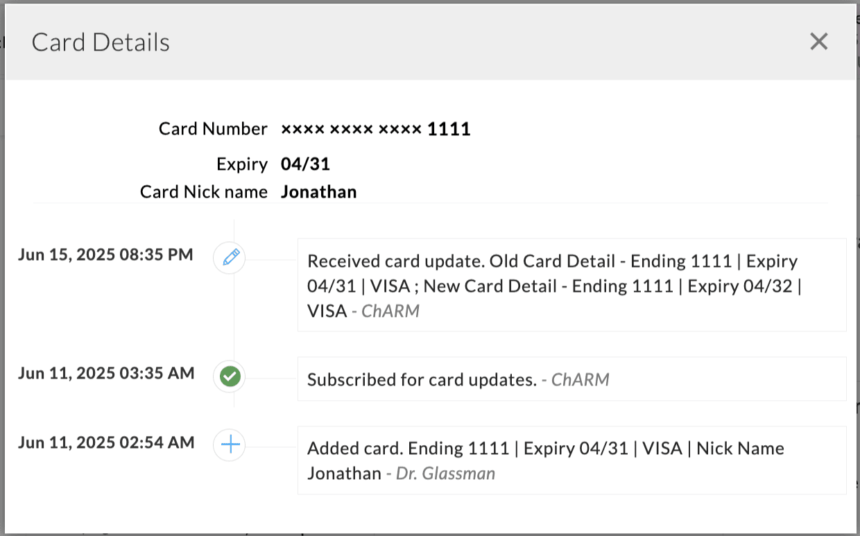 Card Update Details Card Update Details