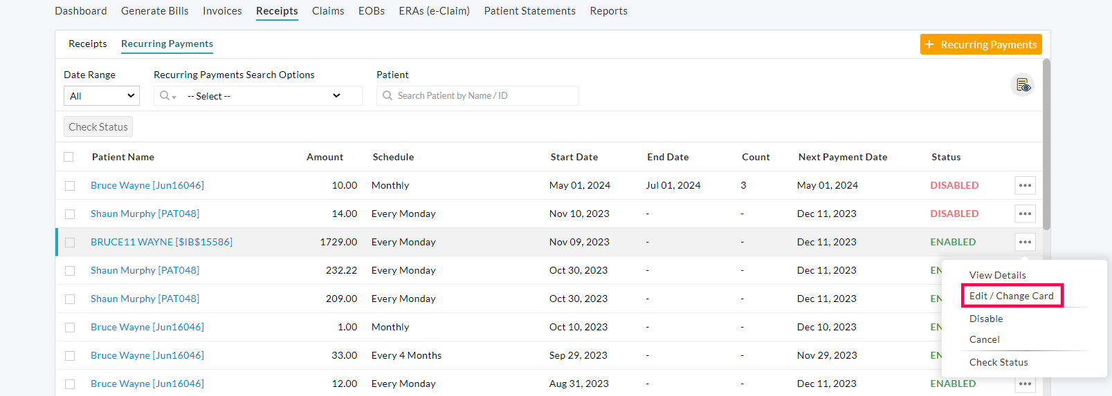 Edit Recurring Payments
