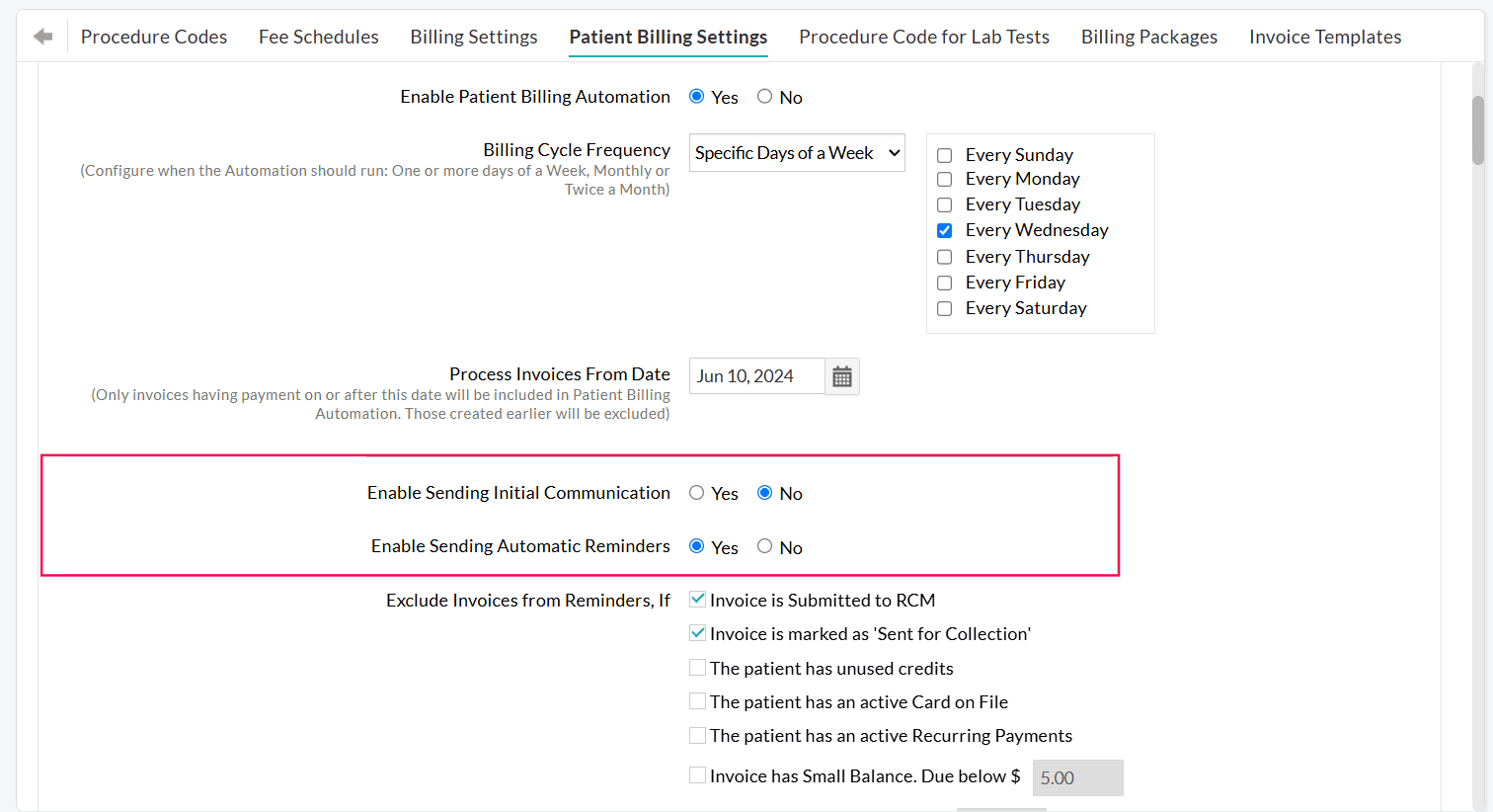 Enable Sending Reminders Enable Sending Reminders
