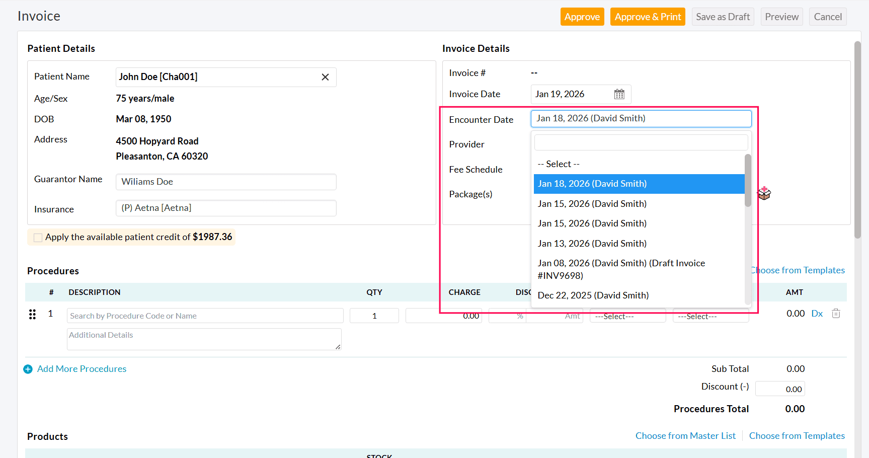 Encounter Date Selection