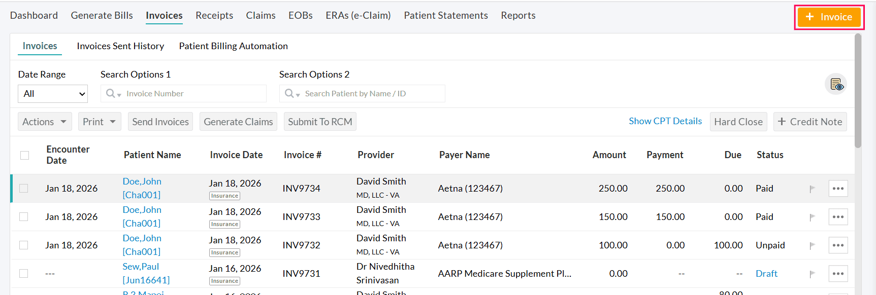 Generate Multiple Invoices from Invoices Section