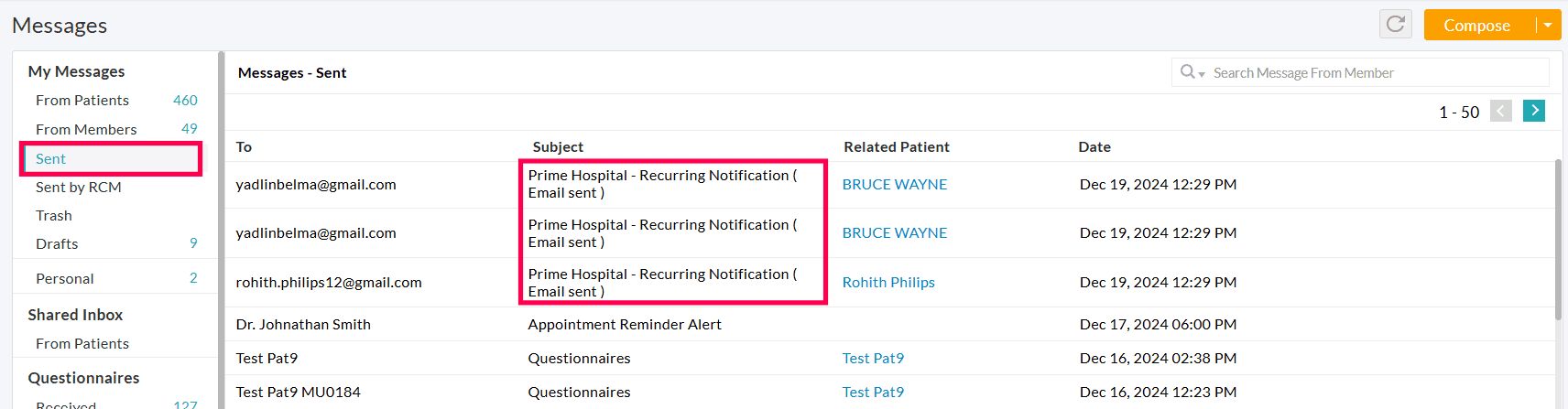 Messages Sent Recurring Notification