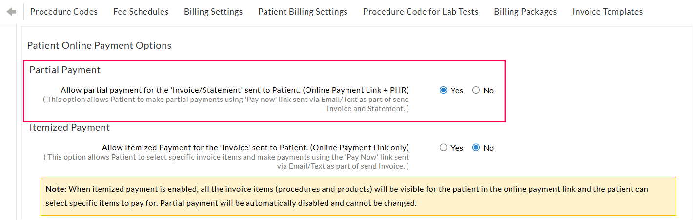 Partial Payment Setting Partial Payment Setting