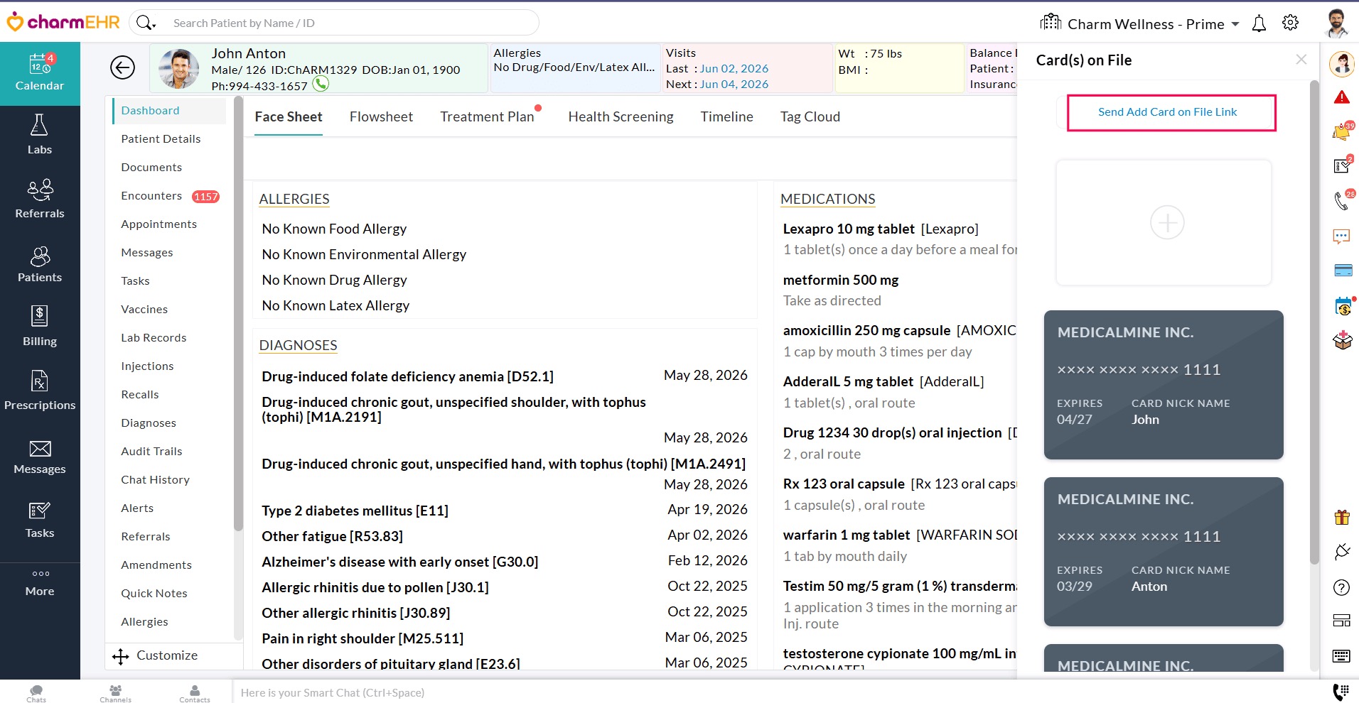 Send Add Card on File Link from Patient Dashboard Send Add Card on File Link from Patient Dashboard