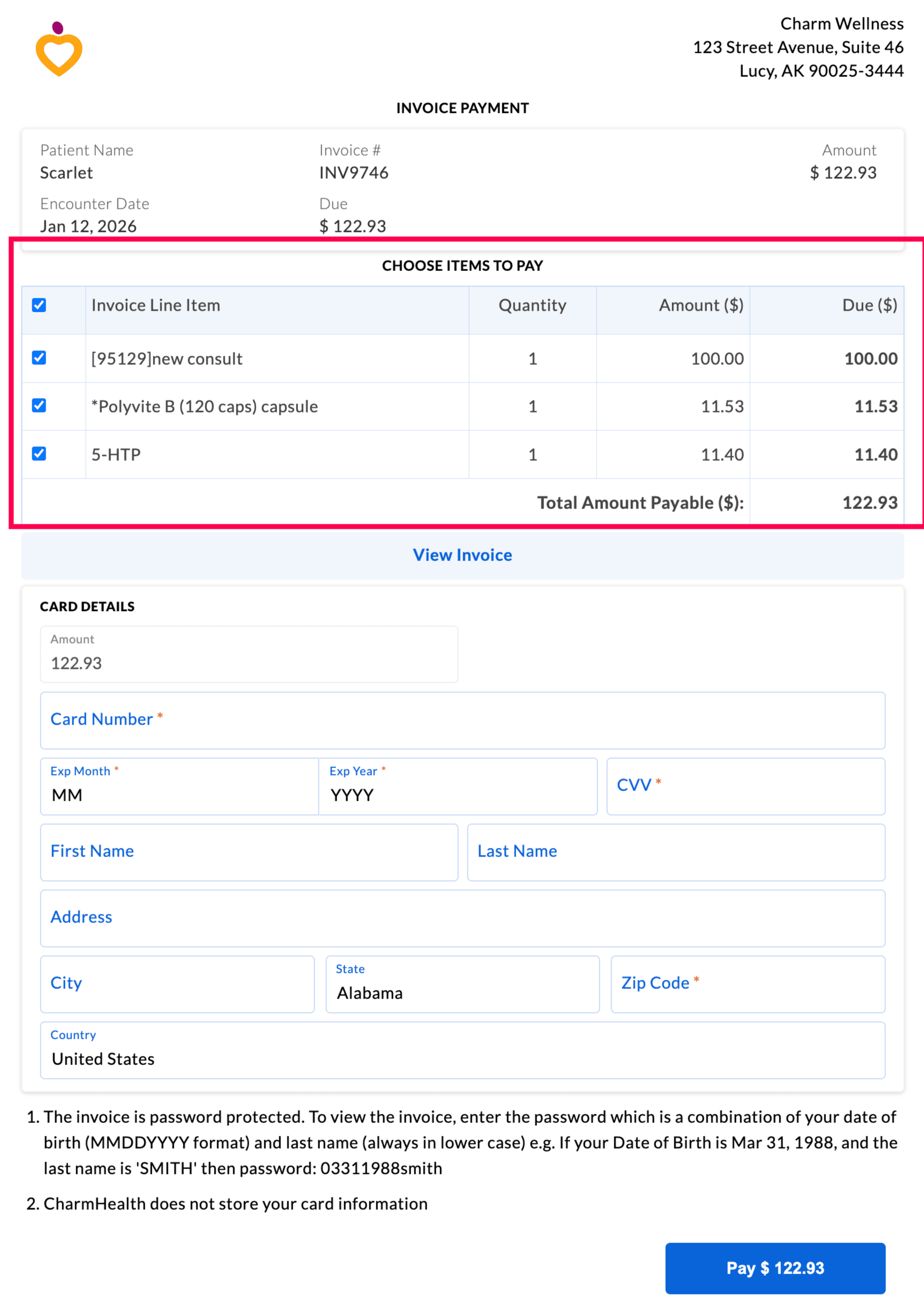 Patient View for Itemized Payment Patient View for Itemized Payment