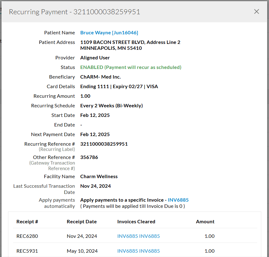 Recurring Payments View