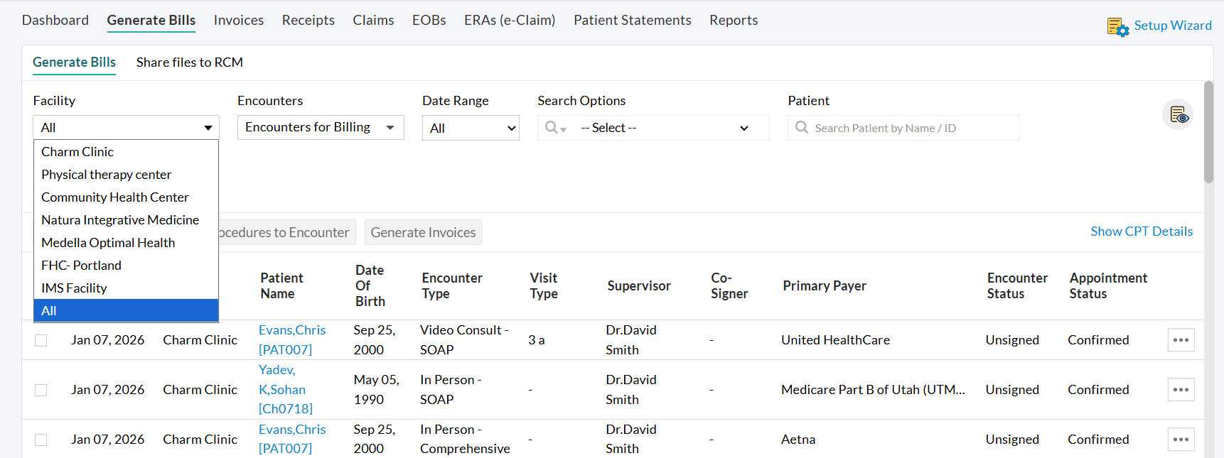 Select Facility Dropdown