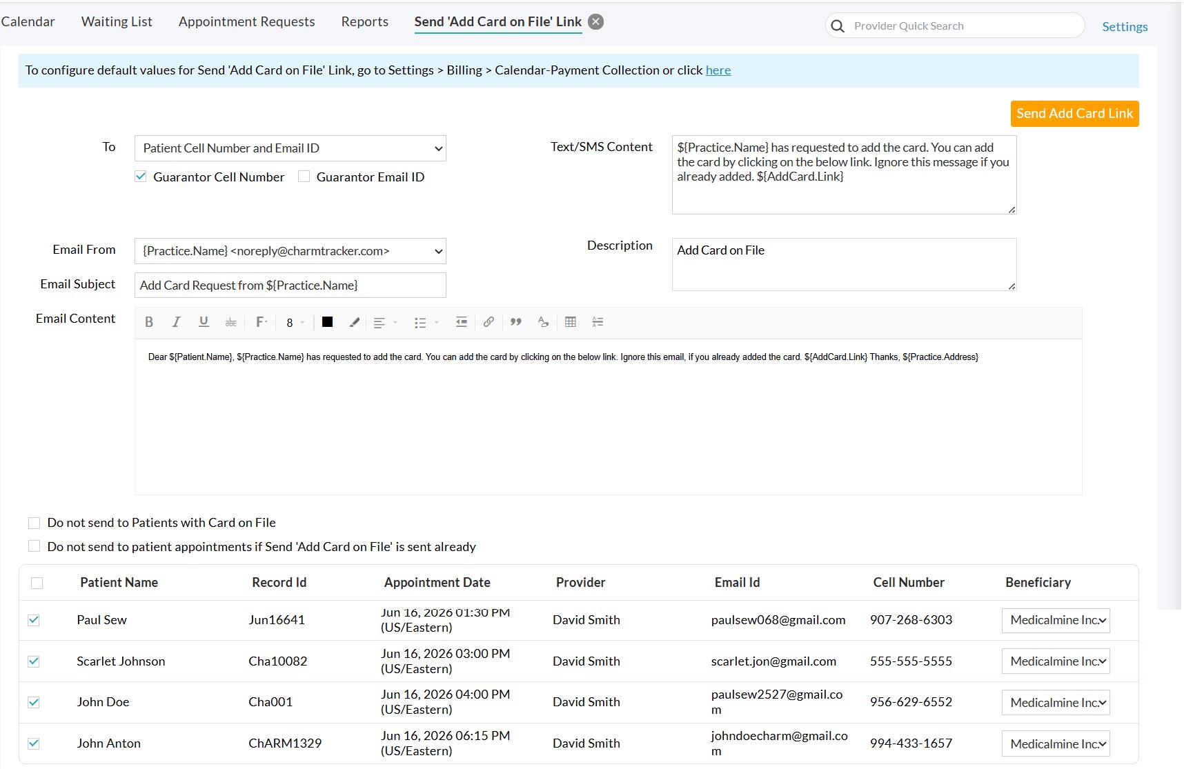 Send Add Card on File Link Send Add Card on File Link