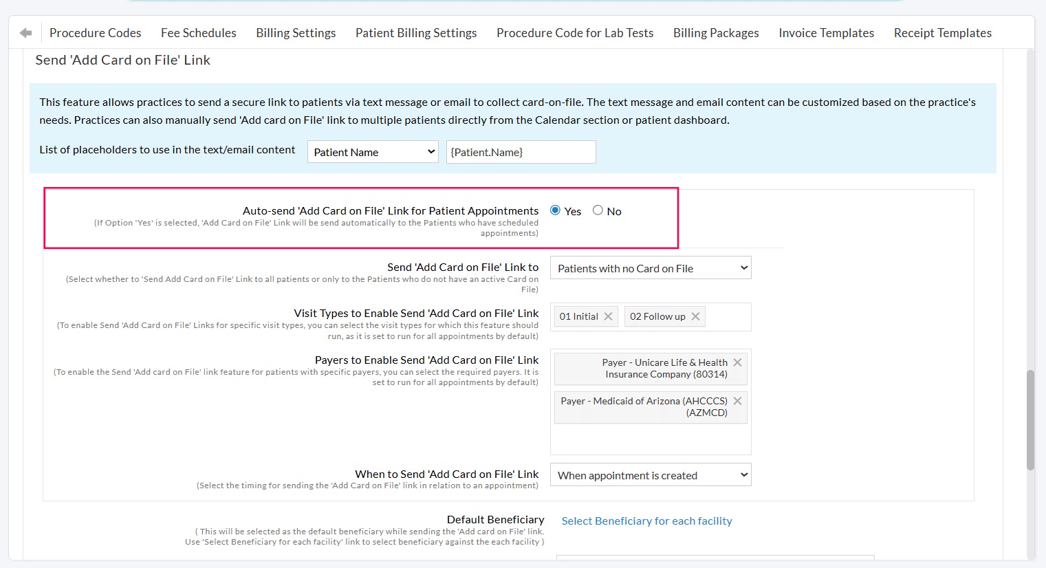 Send Add Card on File Link Settings Send Add Card on File Link Settings