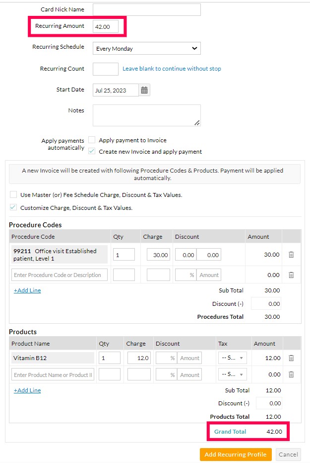 Set Invoice Grand Total as Recurring Amount