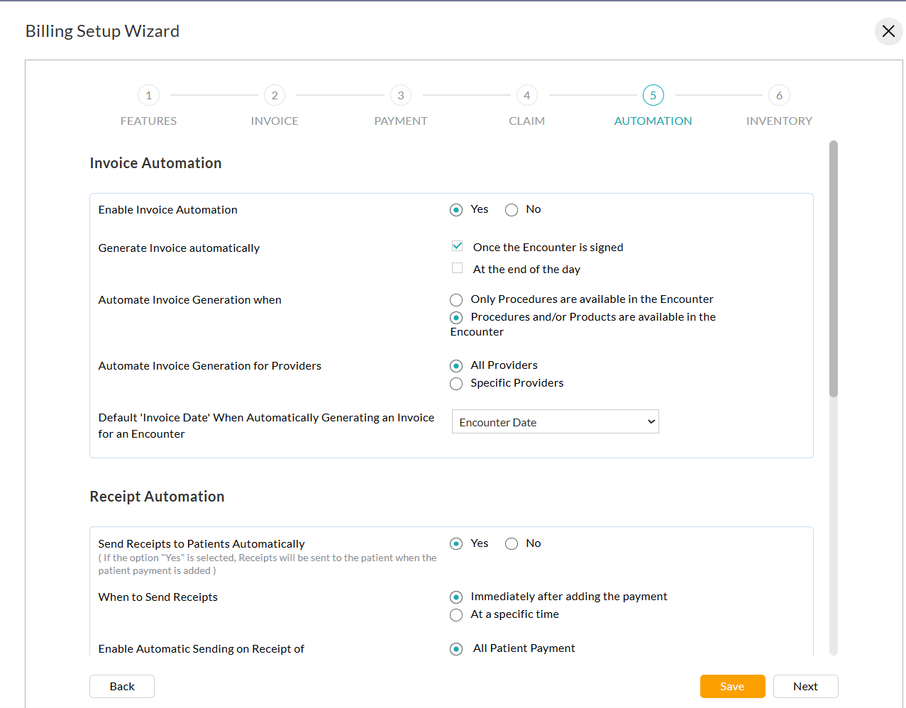 Setup Wizard Automation Settings