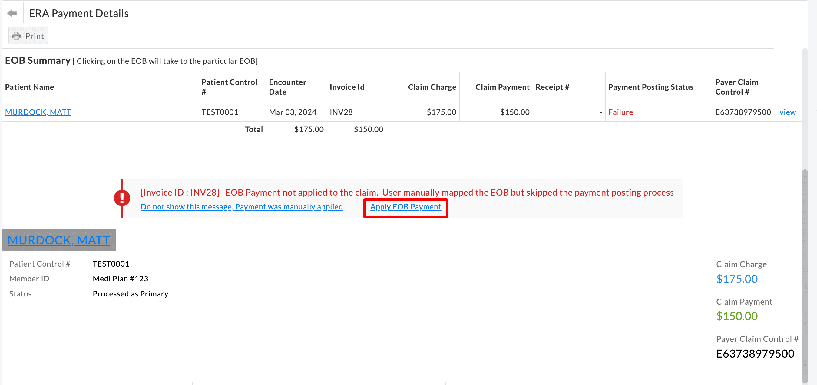 Apply EOB Payment Apply EOB Payment