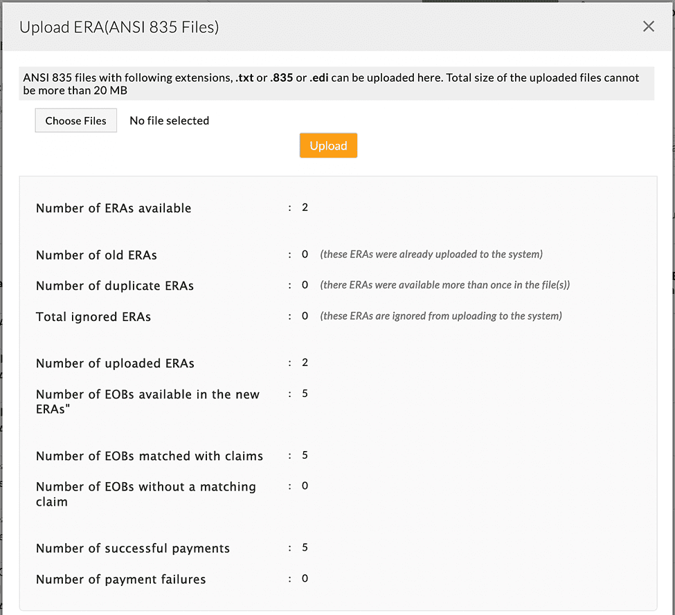 Choose Files to Upload ERA ANSI 835