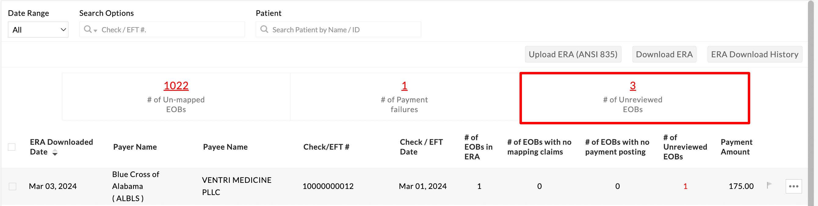 EOB Payments Watchlist EOB Payments Watchlist