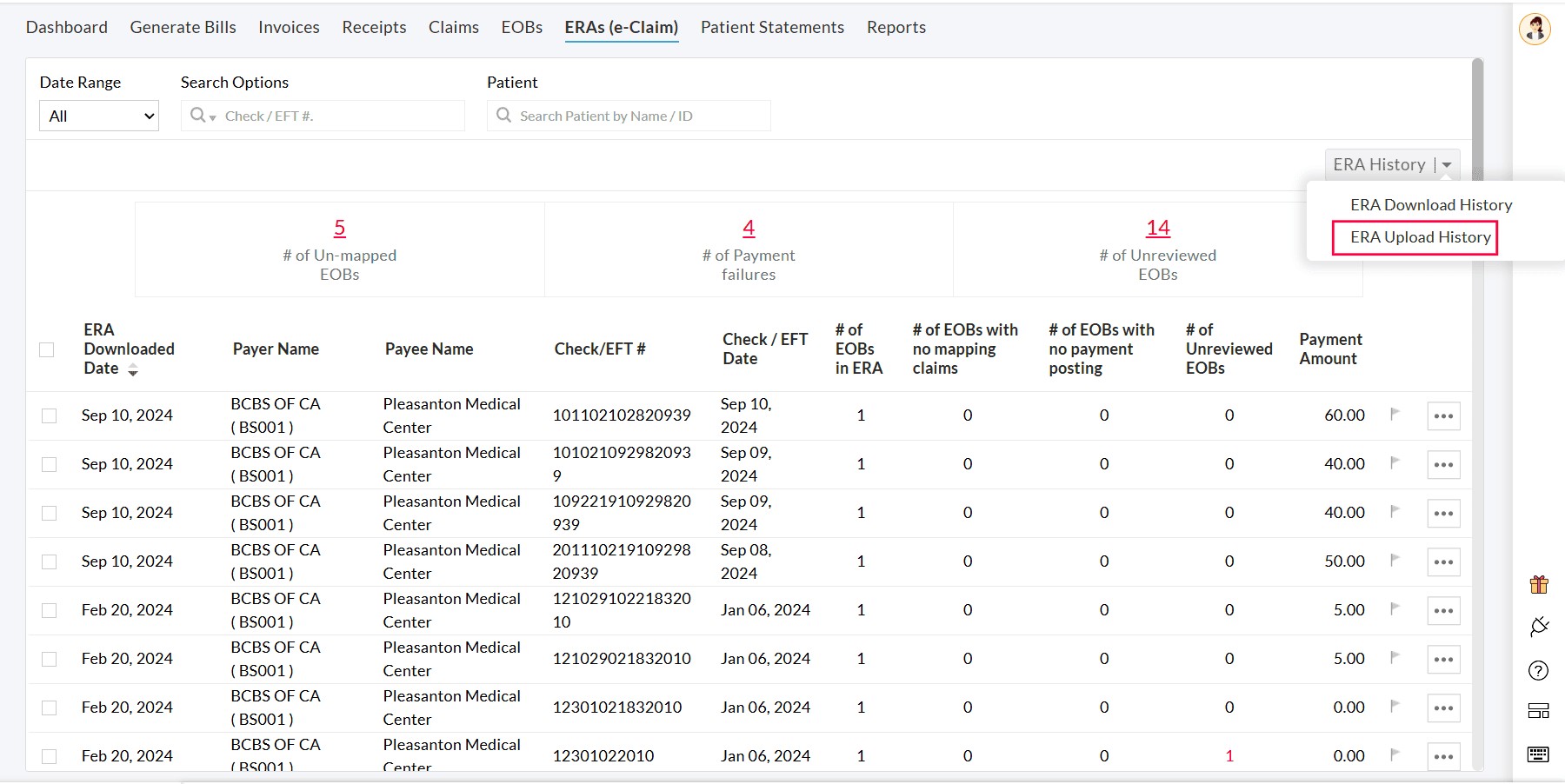 ERA History Upload History Menu ERA History Upload History Menu