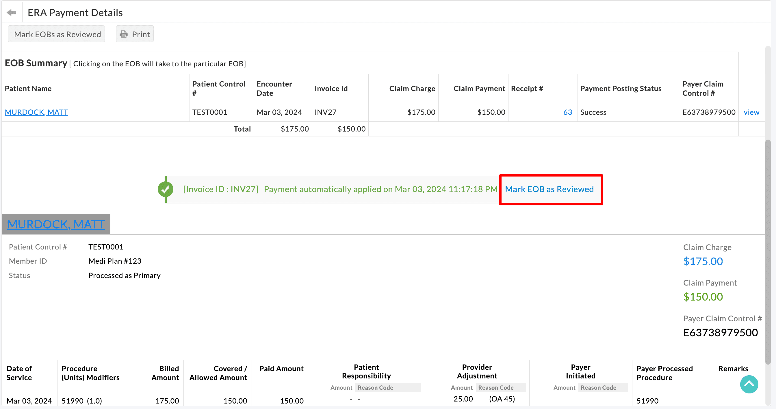 Mark EOB as Reviewed Mark EOB as Reviewed