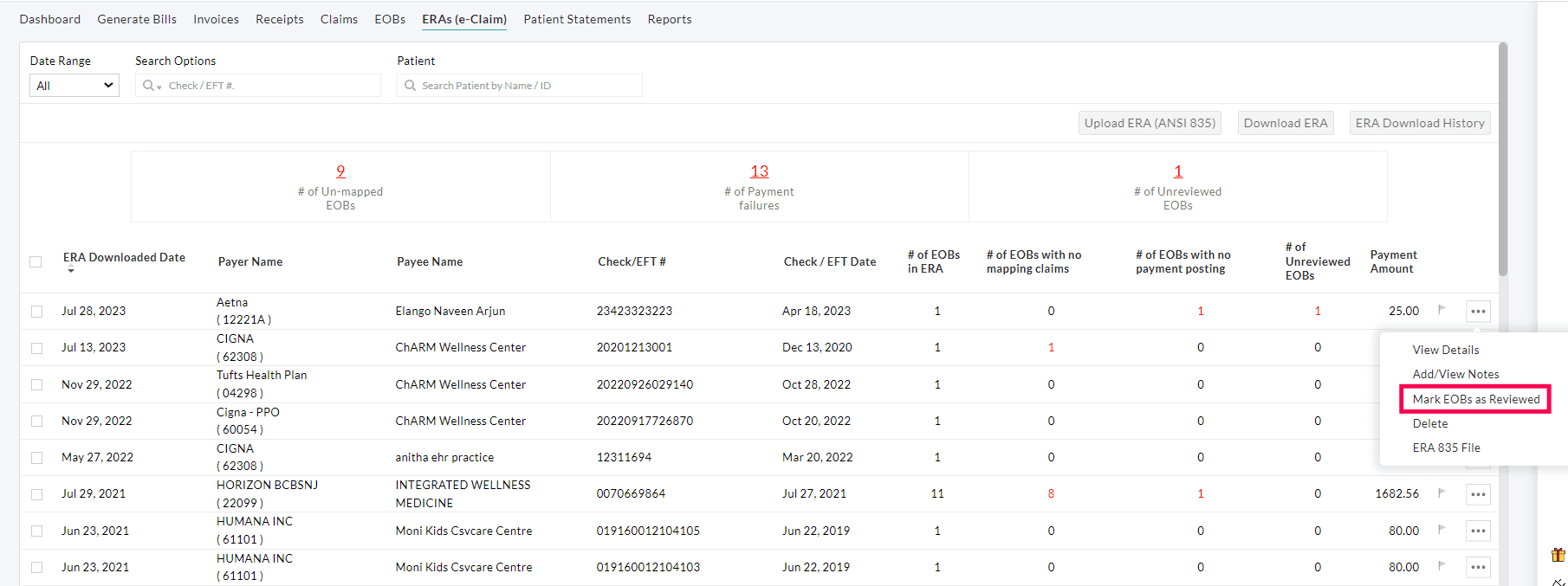 More Options Mark EOB as Reviewed More Options Mark EOB as Reviewed