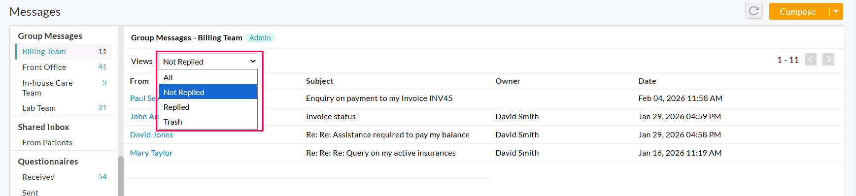Group Messages Filter Option