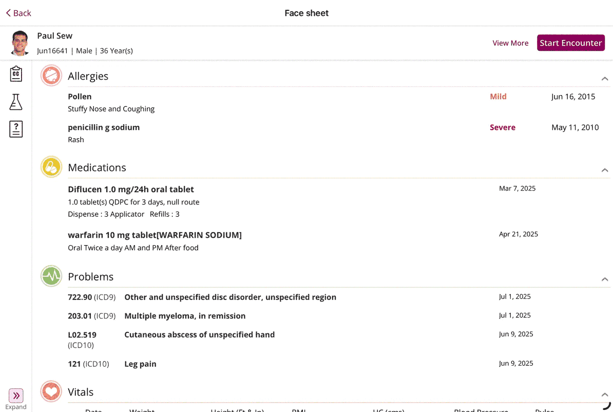 Patient Face Sheet Expanded