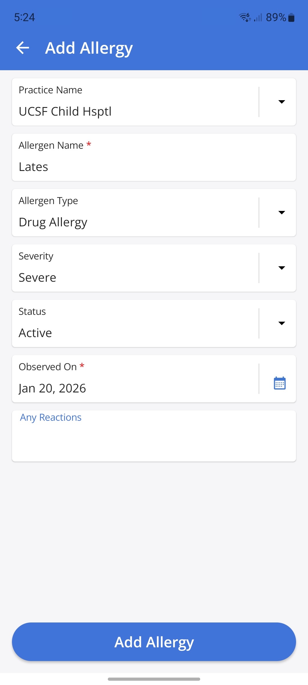 Add Allergy Add Allergy