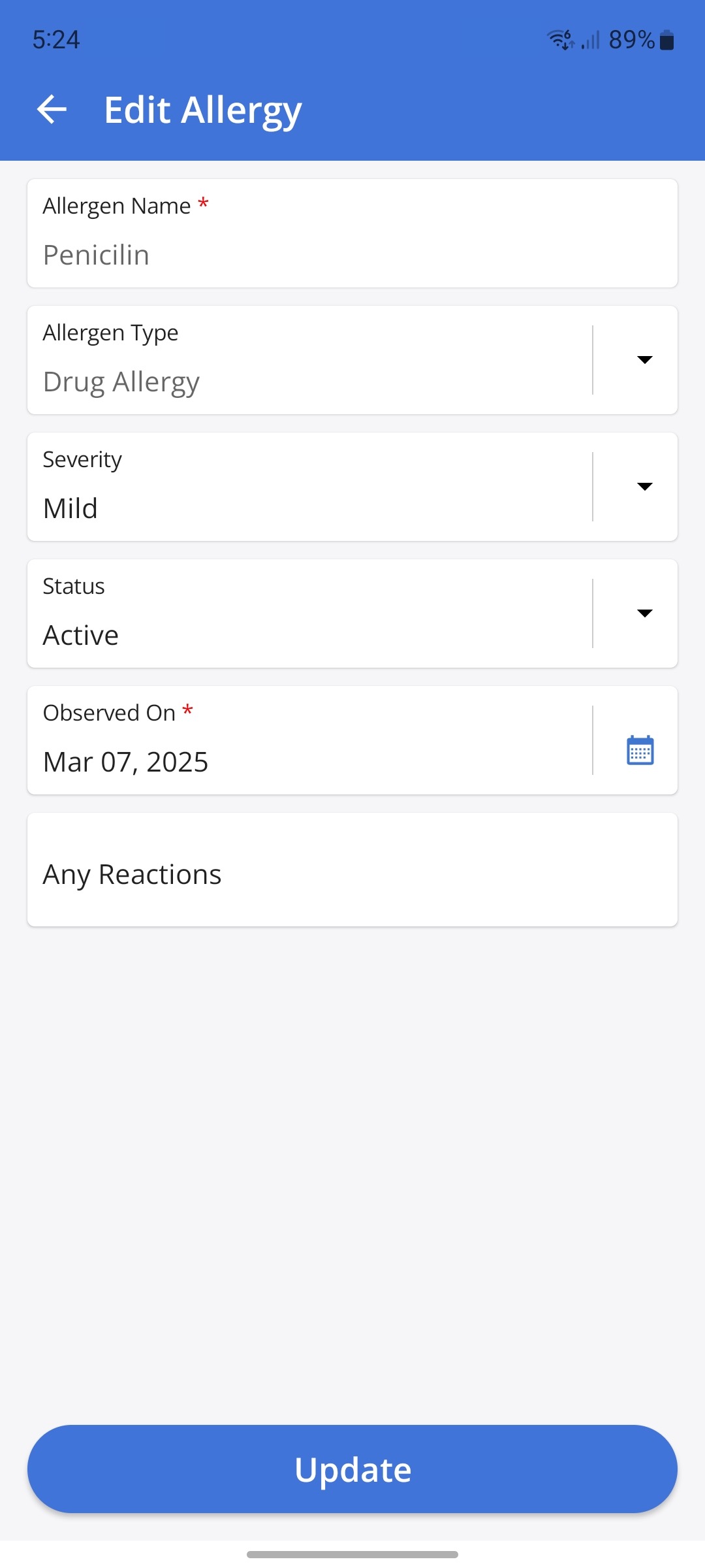 Edit Allergy Edit Allergy