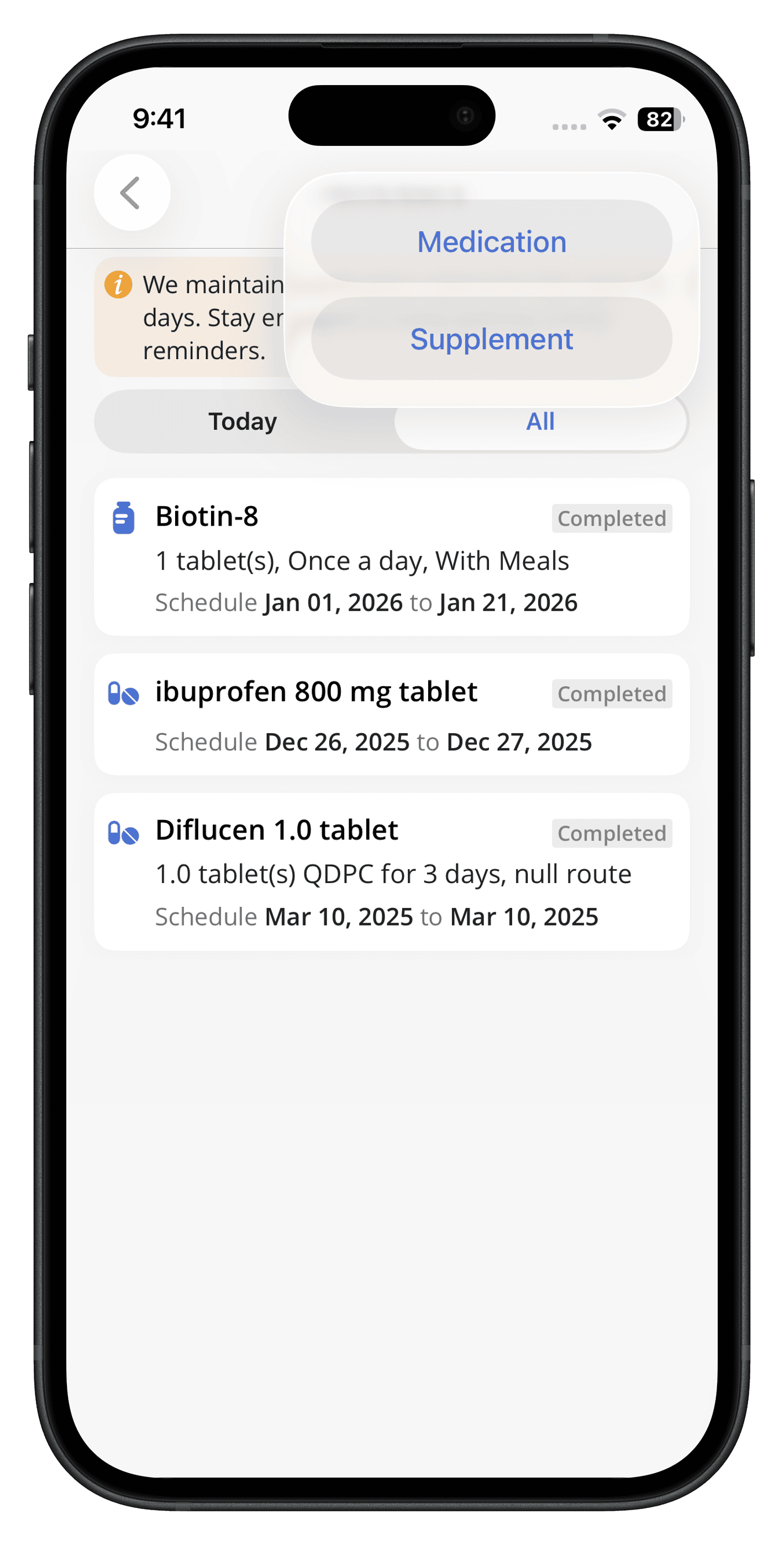 Medications Supplement iOS