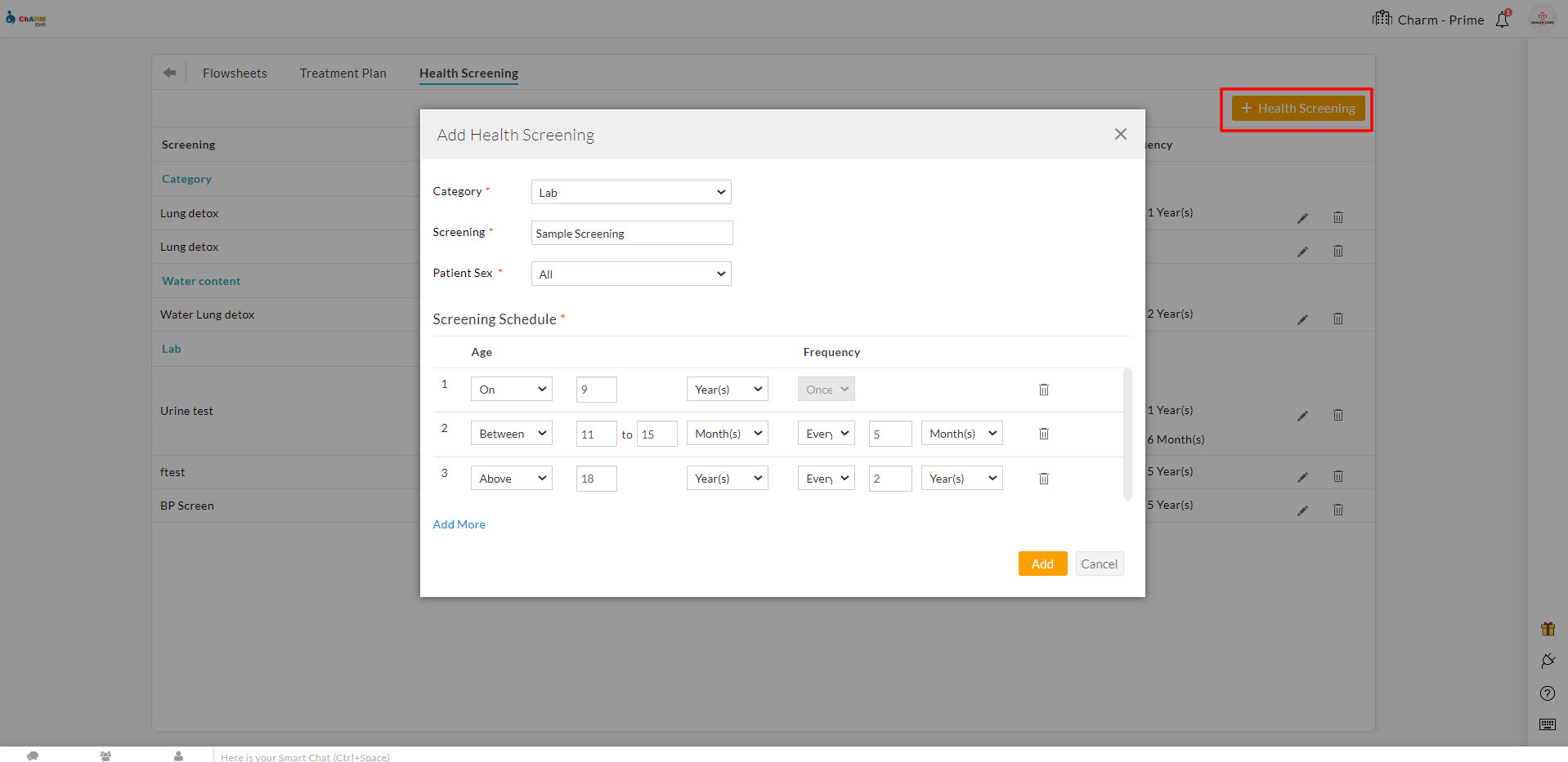 Add Health Screening Add Health Screening