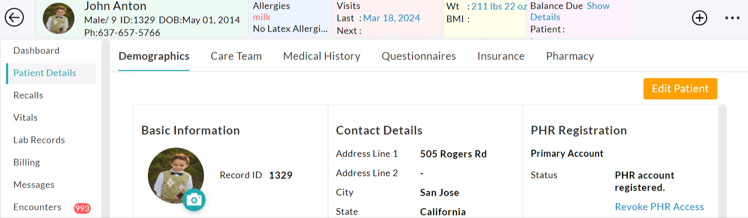 Demographics in Patient Details