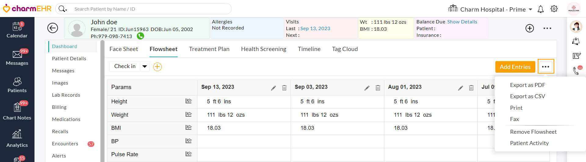 Flowsheet Fax Option