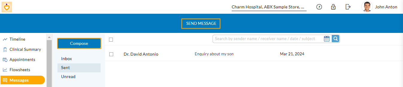 PHR Send Message Option