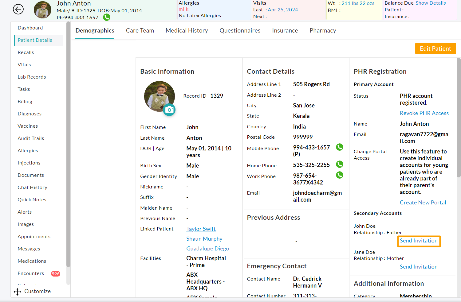Send Invitation to Secondary Accounts