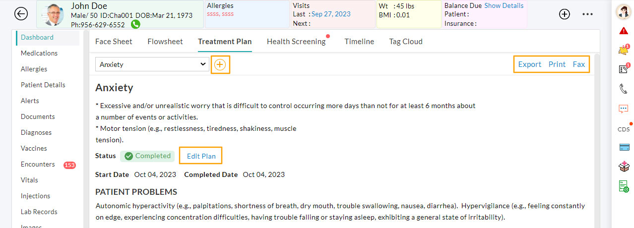 Treatment Plan Actions