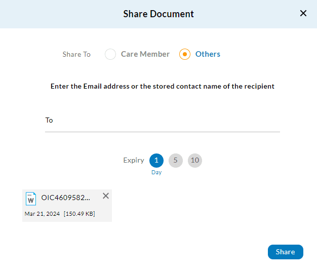 Upload Share Documents from Secondary PHR Account