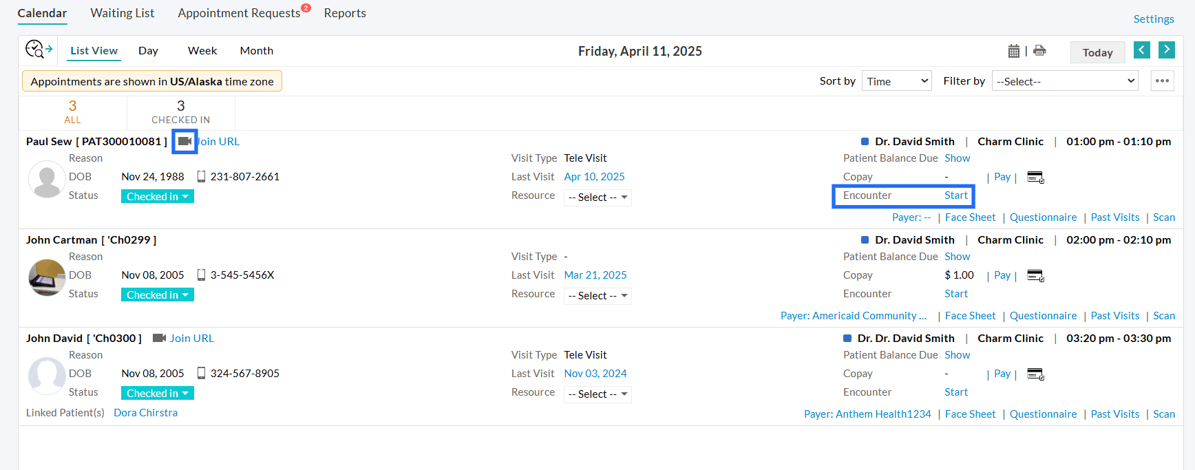 Video Appointment List Video Appointment List